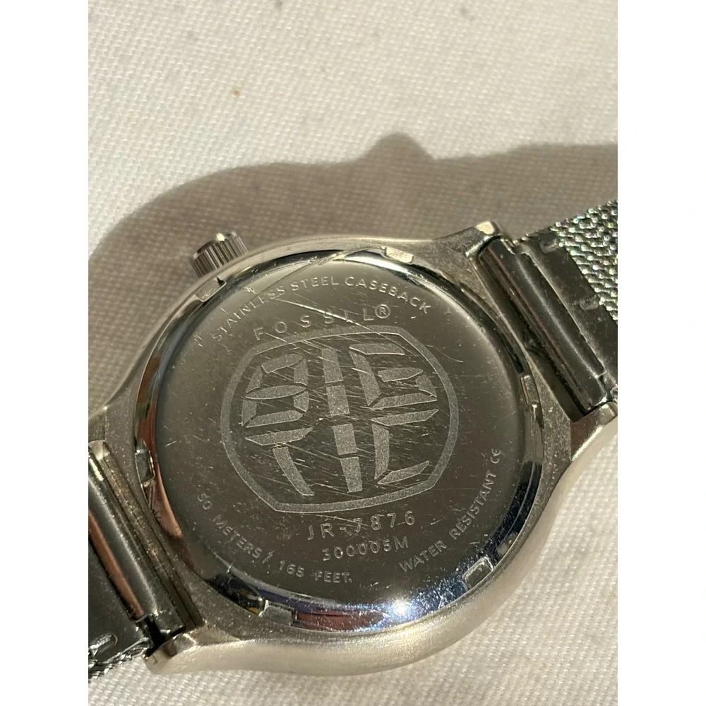 Fossil Big Tic Y2k‎ JR-7876 Women's Silver SS Mesh Band Blue Dial 30.3mm Watch